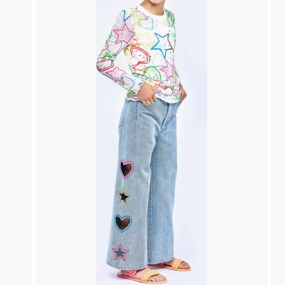 Hannah Banana Jeans with Colorful Star and Heart Patches